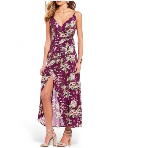 Gianni Bini Dresses Purple Floral Wrap/Tie Midi Dress - Picture 1 of 14